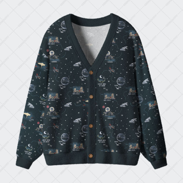Space War Map Geek Ugly Cardigan Sweaters 
