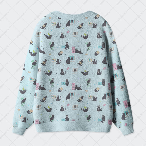 Working Cat Geek Ugly Cardigan Sweaters 