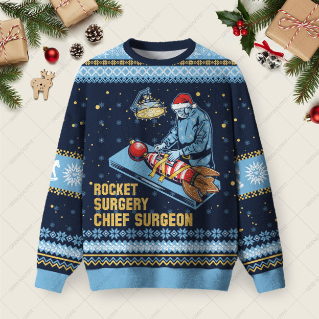 Rocket Surgery Chief Surgeon Ugly Christmas Fuzzy Fleece Sweatshirt