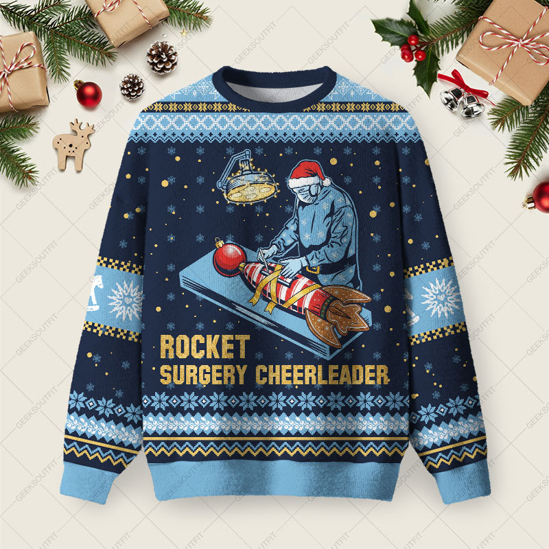 Geeksoutfit Rocket Surgery Cheerleader Ugly Christmas Fuzzy Fleece Sweatshirt for Sale