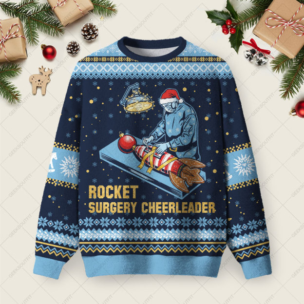 Rocket Surgery Cheerleader Ugly Christmas Fuzzy Fleece Sweatshirt