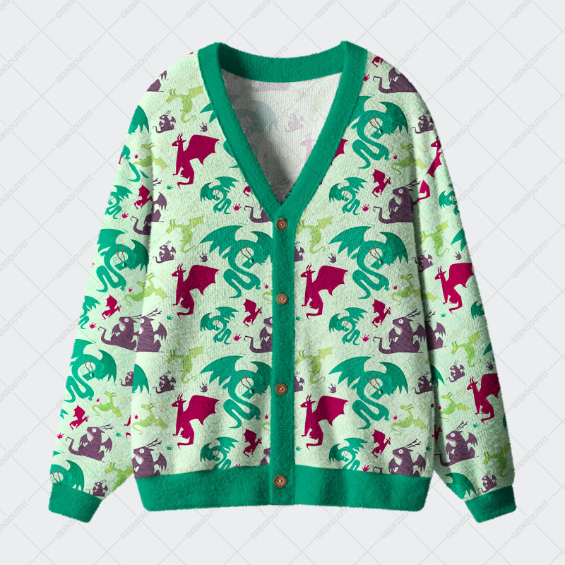 Geeksoutfit Dragons Pistachio Green Geek Ugly Cardigan Sweaters for Sale
