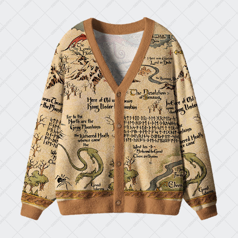 Geeksoutfit Medieval Science Fiction Map Geek Ugly Cardigan Sweaters for Sale