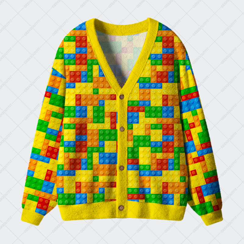Colorful Building Blocks Puzzle Geek Ugly Cardigan Sweaters 