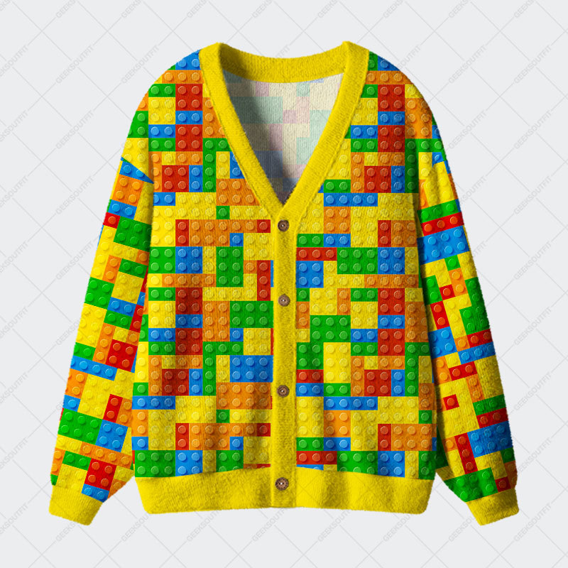 Geeksoutfit Colorful Building Blocks Puzzle Geek Ugly Cardigan Sweaters for Sale