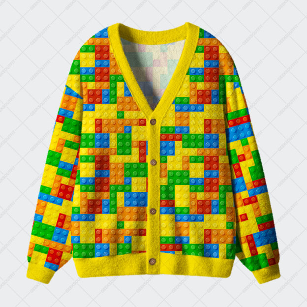 Colorful Building Blocks Puzzle Geek Ugly Cardigan Sweaters 