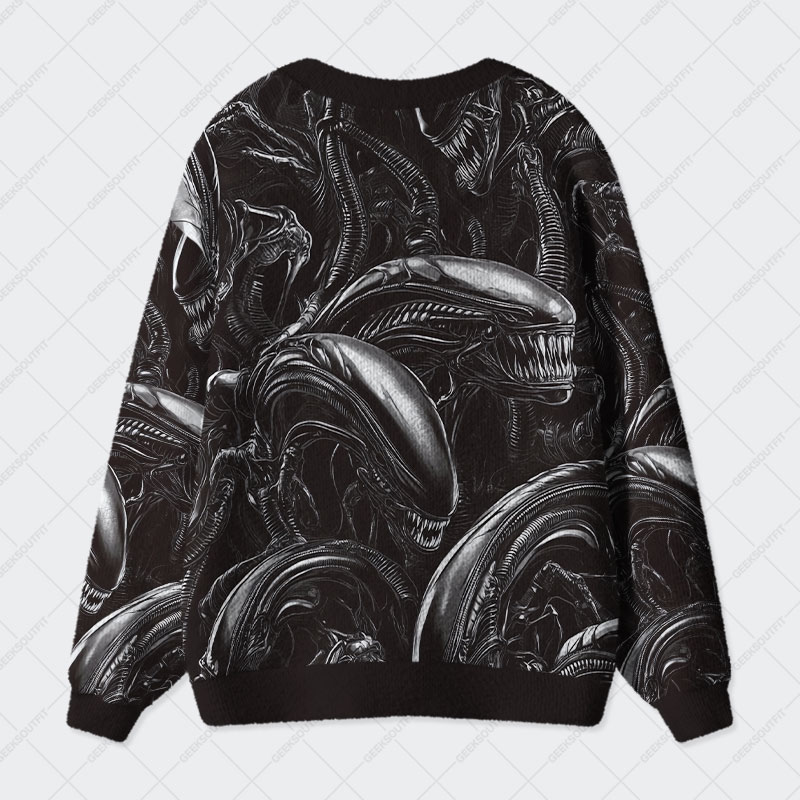 Alien Black Geek Ugly Cardigan Sweaters 
