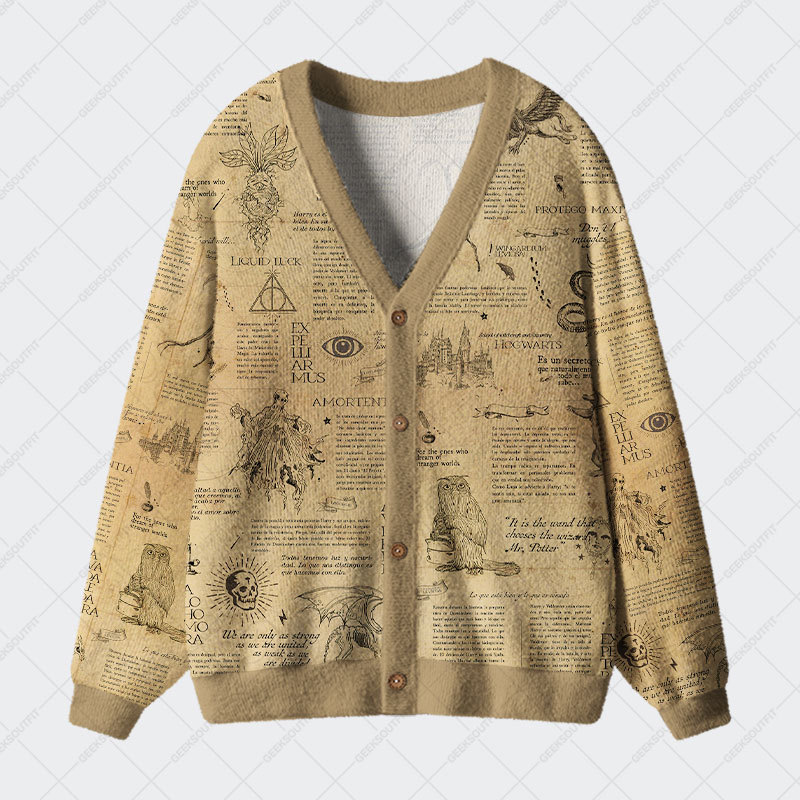 Geeksoutfit Magic Academy Vintage Hand Drawn Book Illustration Geek Ugly Cardigan Sweaters for Sale