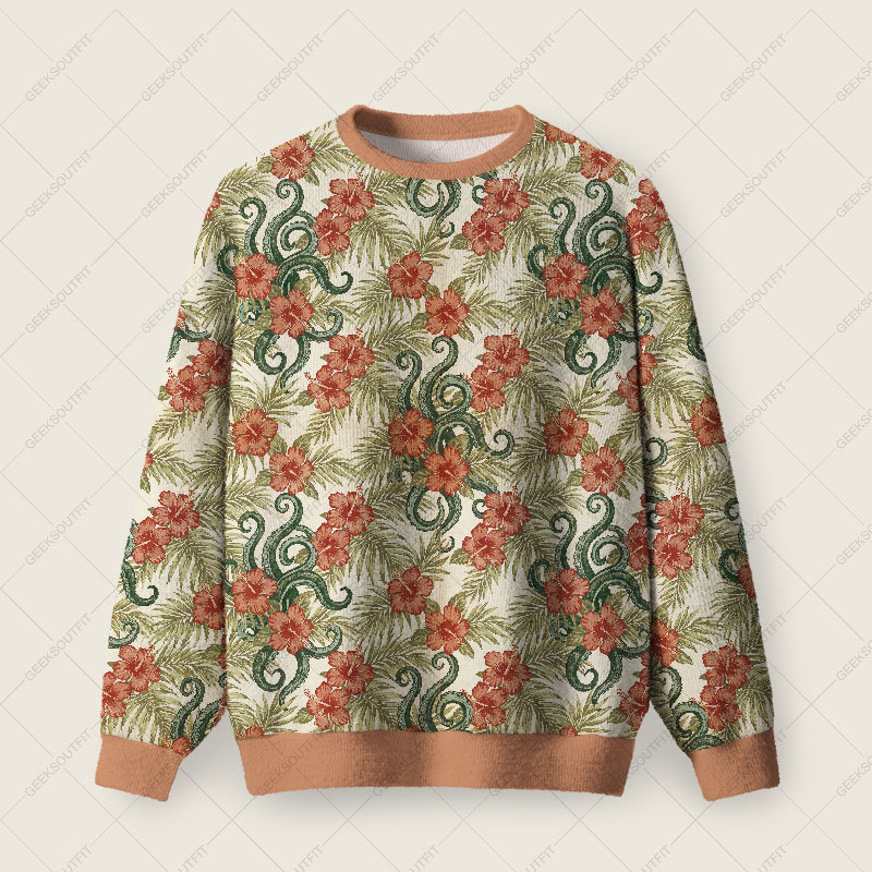 Tropical Snake Ugly Christmas Fuzzy Fleece Sweatshirt