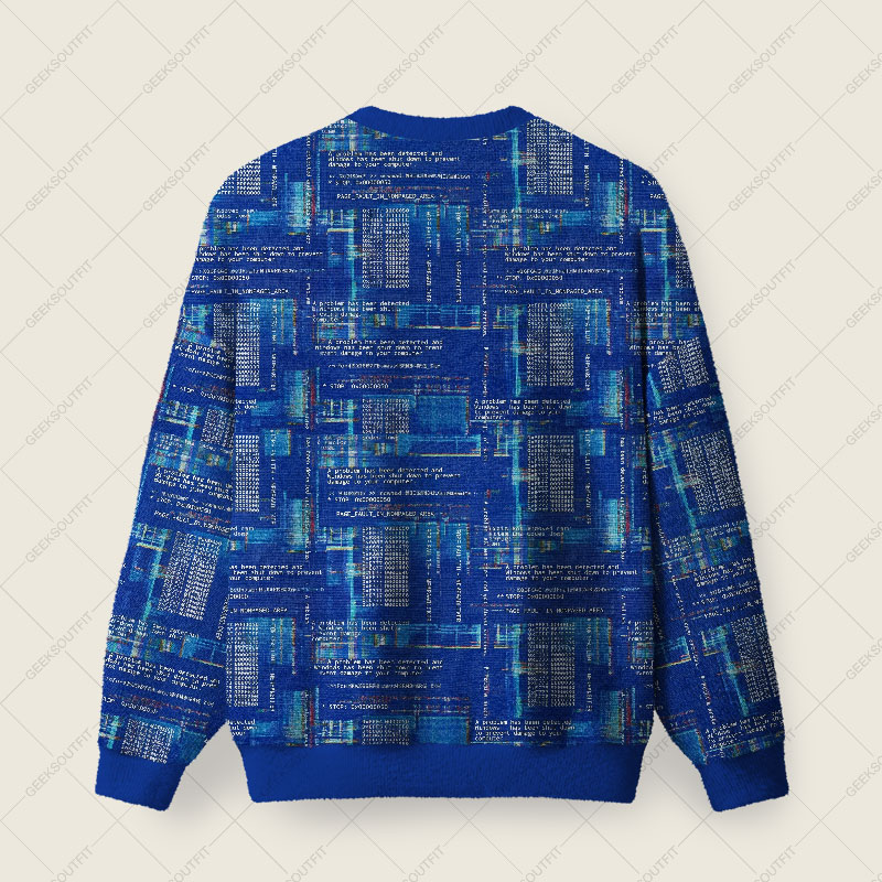 Blue Cyber Code Pattern Ugly Christmas Fuzzy Fleece Sweatshirt