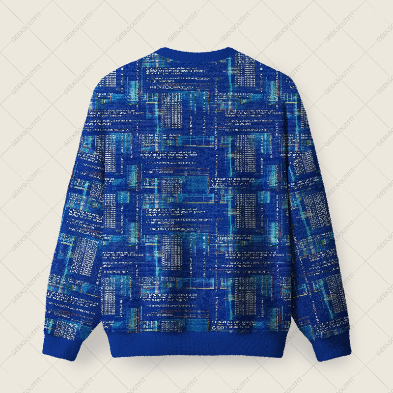 Blue Cyber Code Pattern Ugly Christmas Fuzzy Fleece Sweatshirt
