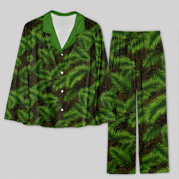 Palm Leaf Circuit Board Geek Pajama Sets