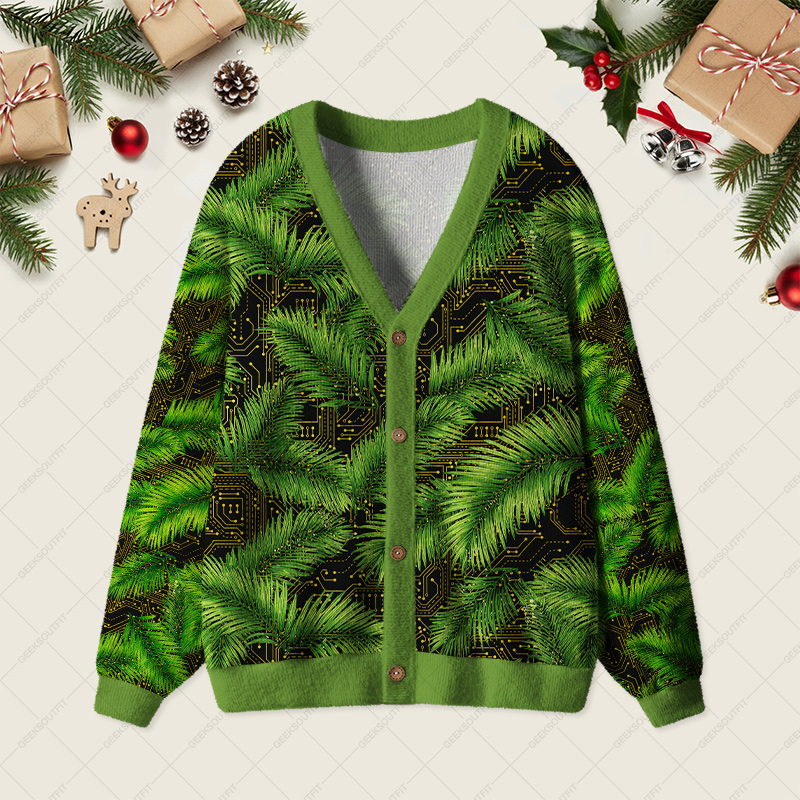 Floral Branch Function Geek Ugly Cardigan Sweaters 