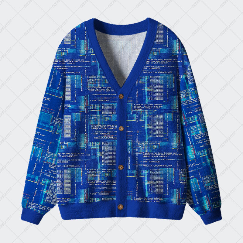 Blue Cyber Code Pattern Geek Ugly Cardigan Sweaters 