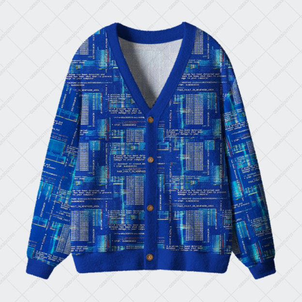 Blue Cyber Code Pattern Geek Ugly Cardigan Sweaters 