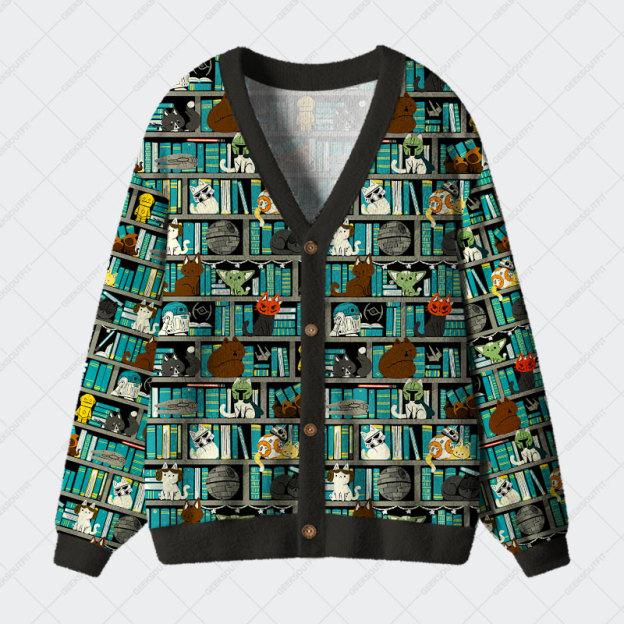 Sci-Fi Universe Bookshelf Geek Ugly Cardigan Sweaters 