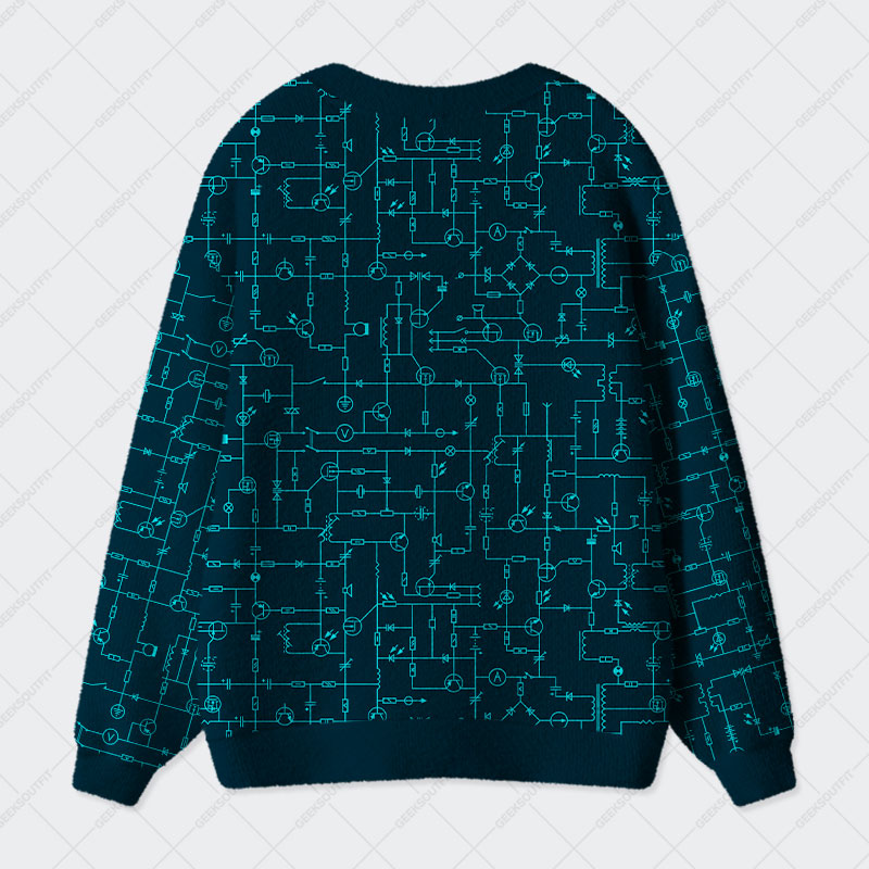 Electronic Components Arrow Dark Blue Geek Ugly Cardigan Sweaters 