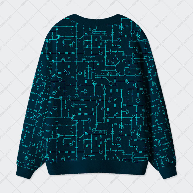 Electronic Components Arrow Dark Blue Geek Ugly Cardigan Sweaters 