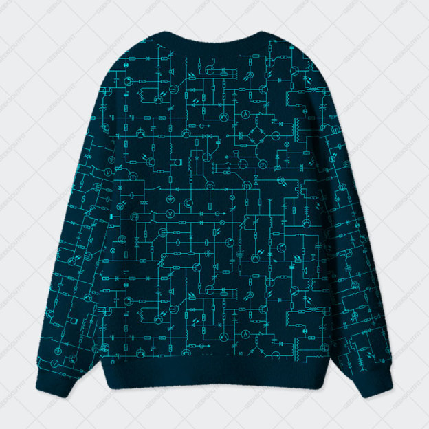 Electronic Components Arrow Dark Blue Geek Ugly Cardigan Sweaters 