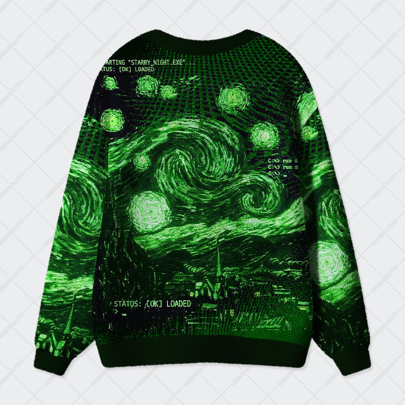 Green Starry Night Geek Ugly Cardigan Sweaters 
