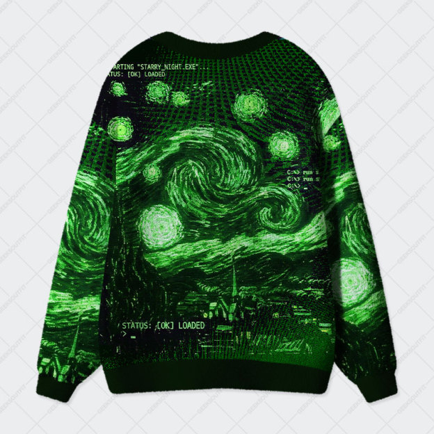 Green Starry Night Geek Ugly Cardigan Sweaters 