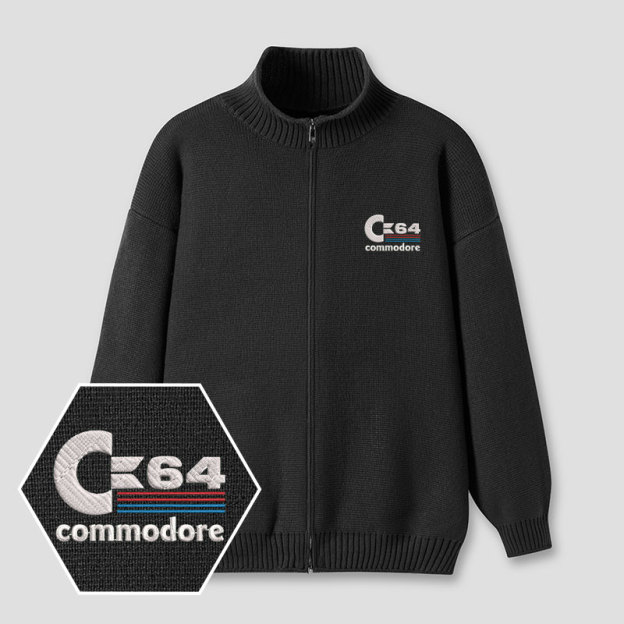 Commodore 64 Embroidered Full‑Zip Cardigan