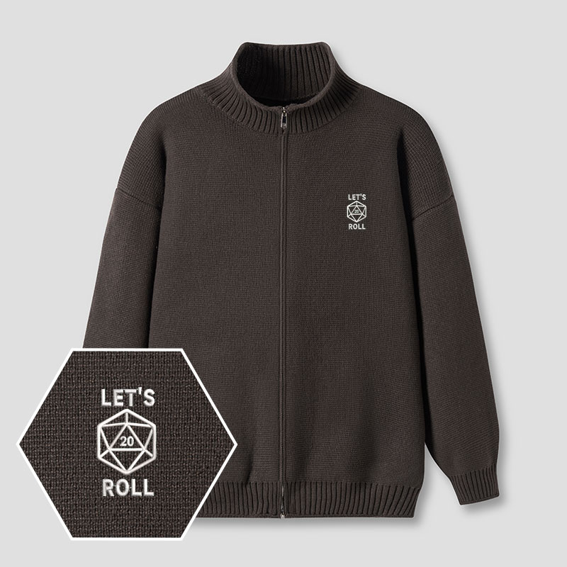 Let's Roll Emblem Embroidered Full‑Zip Cardigan
