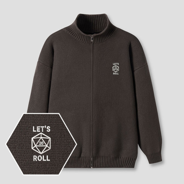 Let's Roll Emblem Embroidered Full‑Zip Cardigan
