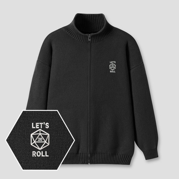 Let's Roll Emblem Embroidered Full‑Zip Cardigan