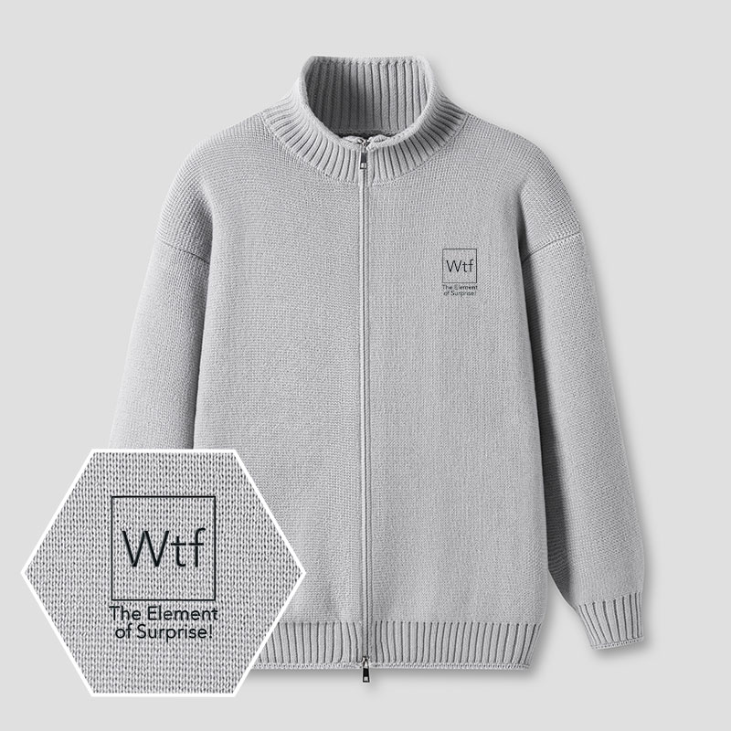 Wtf The Element of Surprise Embroidered Full‑Zip Cardigan