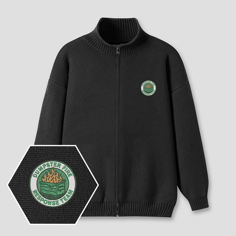 Dumpster Fire Response Team Embroidered Full‑Zip Cardigan