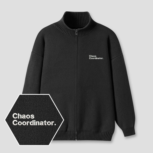Chaos Coordinator Embroidered Full‑Zip Cardigan