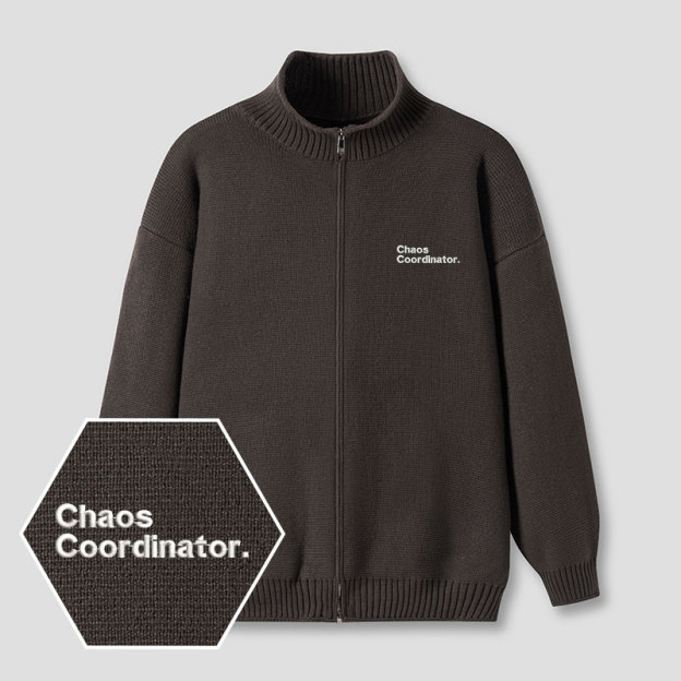Chaos Coordinator Embroidered Full‑Zip Cardigan