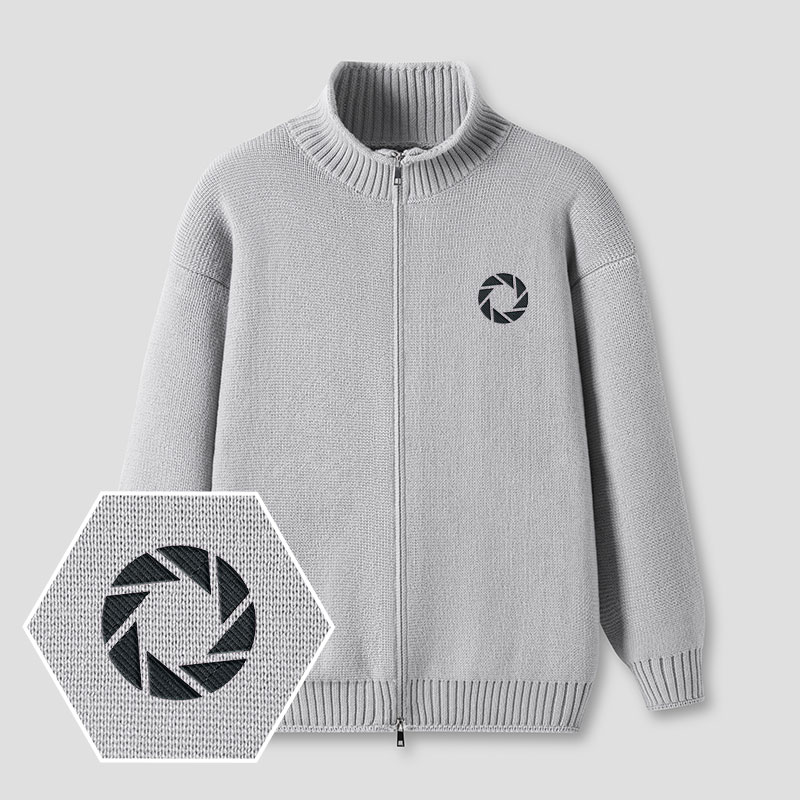 Aperture Embroidered Full‑Zip Cardigan