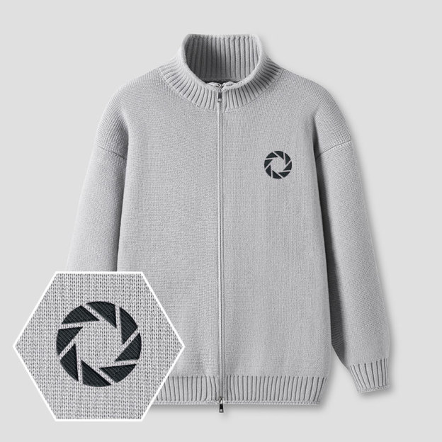 Aperture Embroidered Full‑Zip Cardigan