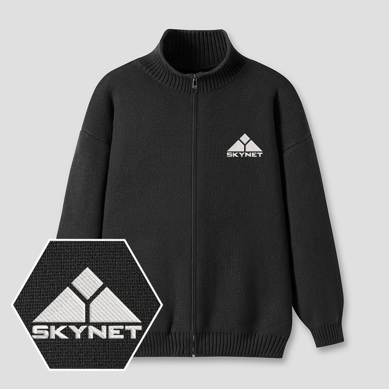 Geek Skynet Embroidered Full‑Zip Cardigan