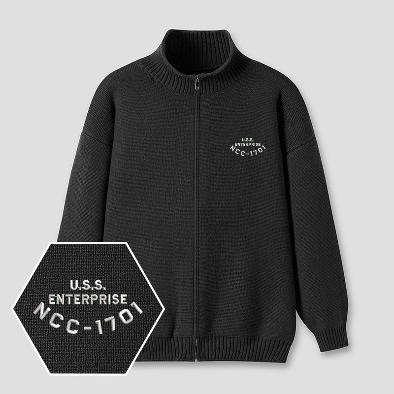Scifi Spacecraft Embroidered Full‑Zip Cardigan