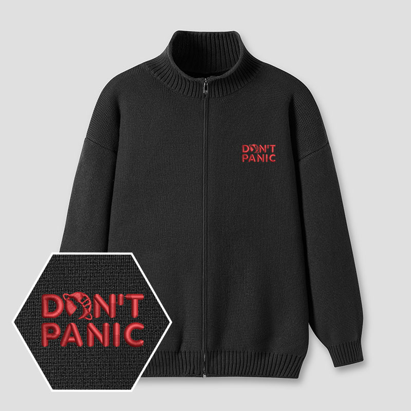 Don't Panic Embroidered Full‑Zip Cardigan