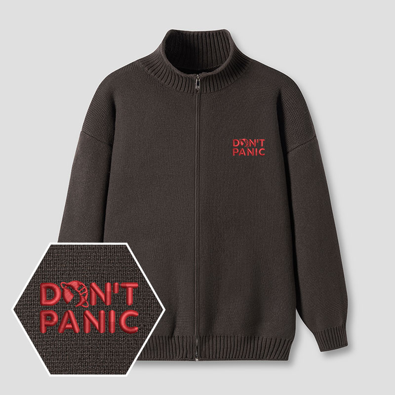 Don't Panic Embroidered Full‑Zip Cardigan