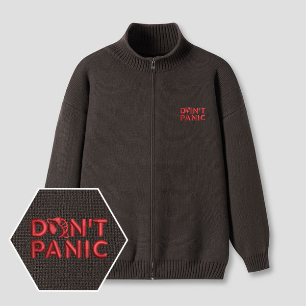 Don't Panic Embroidered Full‑Zip Cardigan