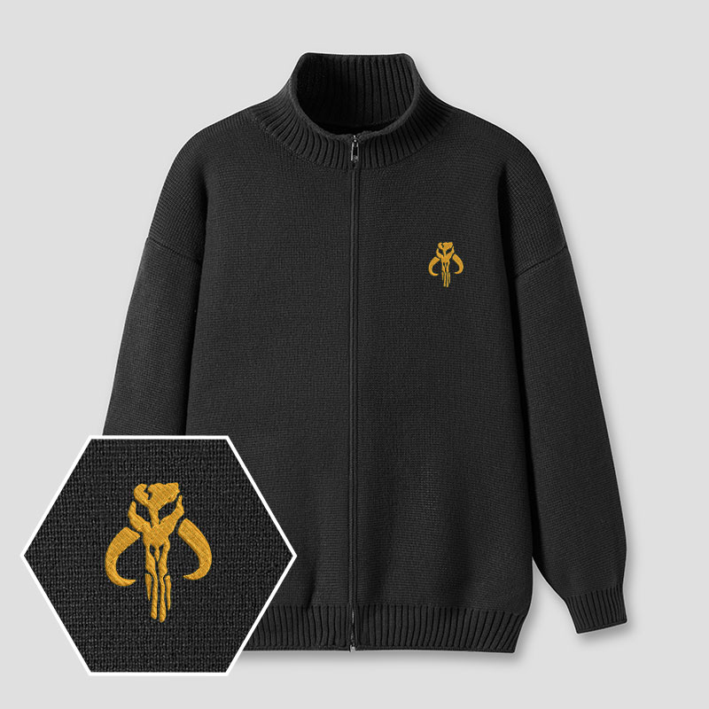Mythosaur Embroidered Full‑Zip Cardigan