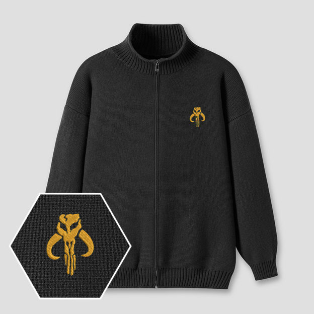 Mythosaur Embroidered Full‑Zip Cardigan