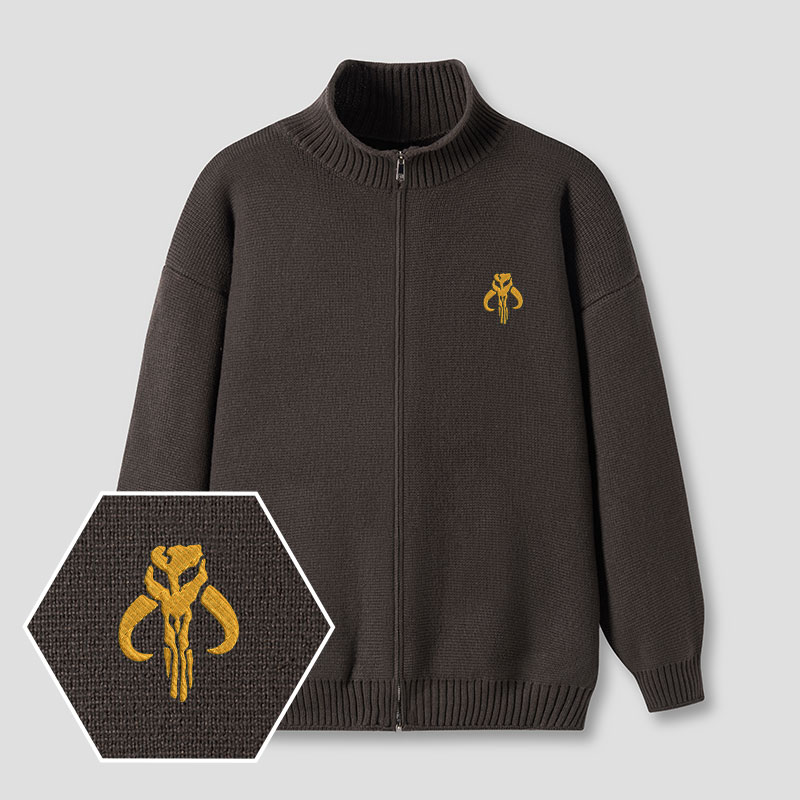 Mythosaur Embroidered Full‑Zip Cardigan