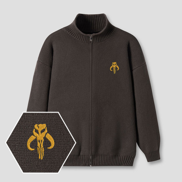 Mythosaur Embroidered Full‑Zip Cardigan