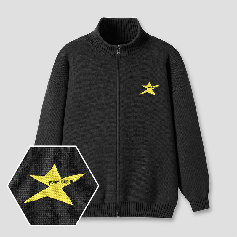Your Did It Star Embroidered Full‑Zip Cardigan