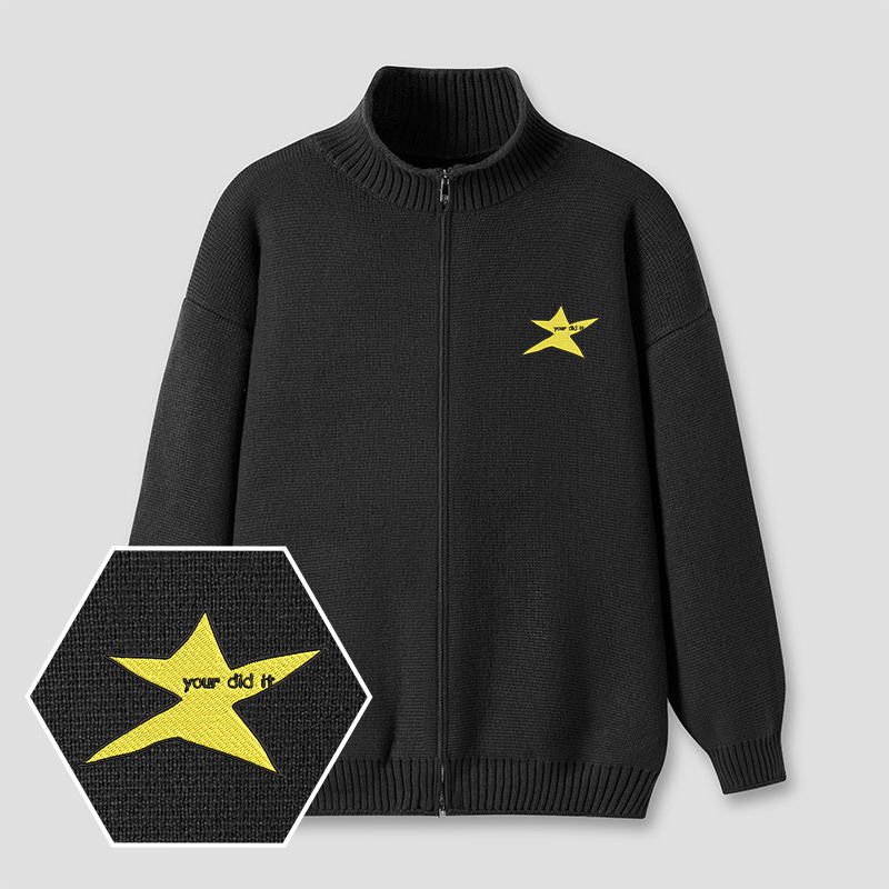 Your Did It Star Embroidered Full‑Zip Cardigan