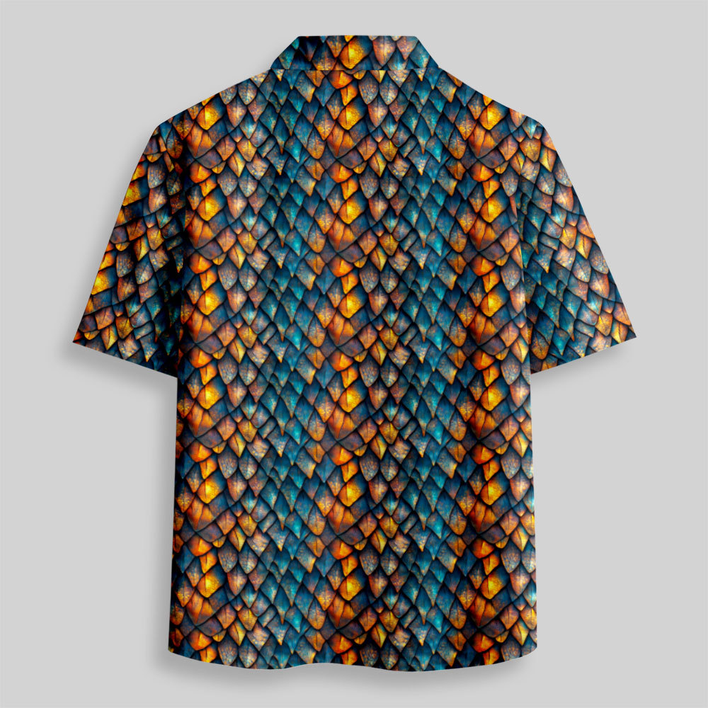 Sleek Sci Fi Dragon Scales Button Up Pocket Shirt