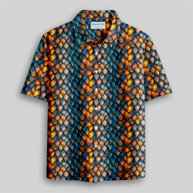Sleek Sci Fi Dragon Scales Button Up Pocket Shirt