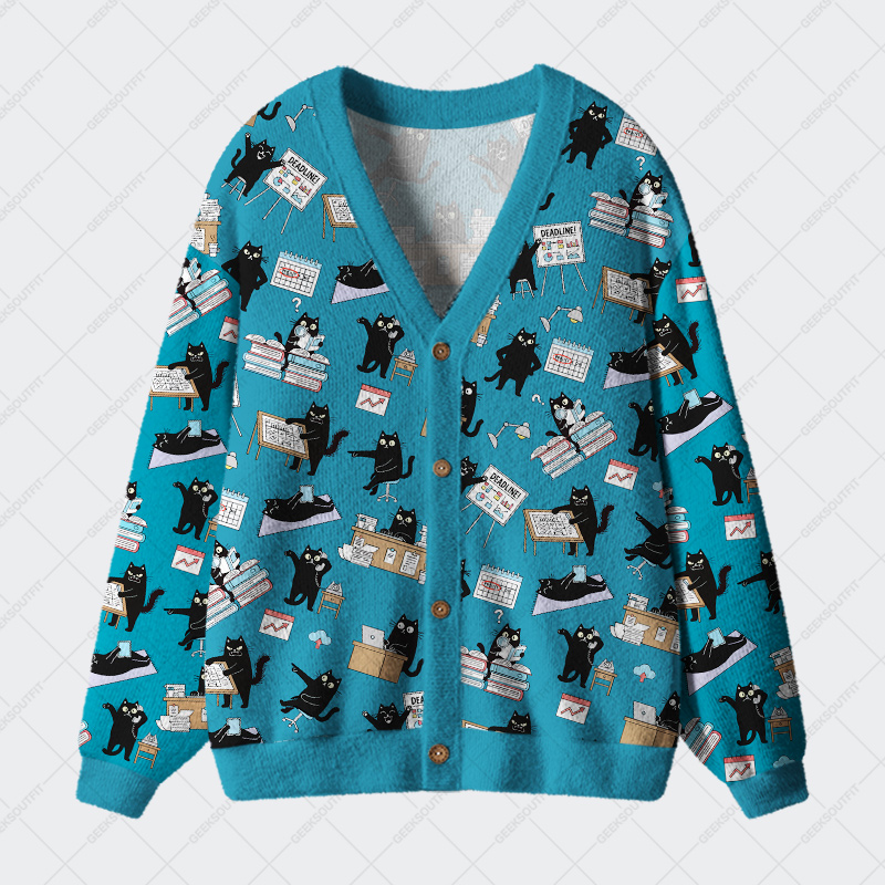 Busy Cat Chronicles Geek Ugly Cardigan Sweaters 