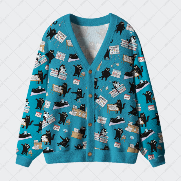 Busy Cat Chronicles Geek Ugly Cardigan Sweaters 